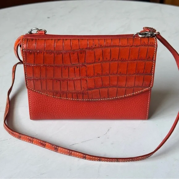 Brighton Burnt Orange Crossbody Organizer Leather Bag near perfect condition - Picture 6 of 12